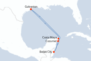 Carte itinéraire croisière États-Unis, Mexique, Belize - 7 jours au départ de Galveston - Caraïbes Mexique