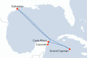 Carte itinéraire croisière États-Unis, Mexique, Caïmans (Îles) - 8 jours au départ de Galveston - Caraïbes Mexique