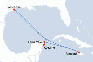 Carte itinéraire croisière États-Unis, Mexique, Jamaïque - 8 jours au départ de Galveston - Caraïbes Mexique