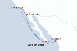 Carte itinéraire croisière États-Unis, Mexique - 7 jours au départ de Los Angeles - Amérique du Nord