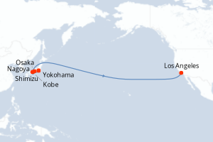 Carte itinéraire croisière Japon, France, États-Unis - 16 jours au départ de Yokohama - Amérique du Nord