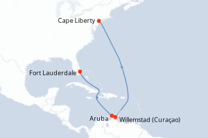 Carte itinéraire croisière États-Unis, Pays-Bas - 9 jours au départ de Fort Lauderdale - Amérique du Nord