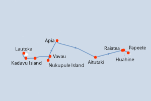 Carte itinéraire croisière Fidji (Îles), Tonga, Samoa, Îles Cook, France - 13 jours au départ de Lautoka - Tahiti