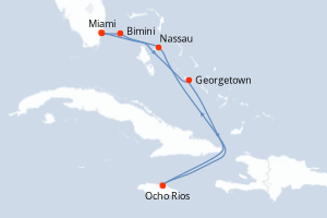 Carte itinéraire croisière États-Unis, Jamaïque, Bahamas - 7 jours au départ de Miami - Caraïbes Bahamas