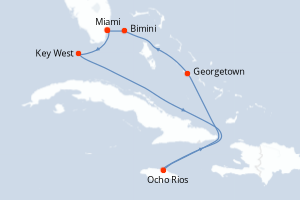 Carte itinéraire croisière États-Unis, Jamaïque, Bahamas - 7 jours au départ de Miami - Caraïbes Bahamas