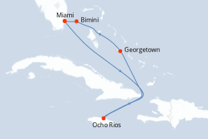Carte itinéraire croisière États-Unis, Jamaïque, Bahamas - 6 jours au départ de Miami - Caraïbes Bahamas