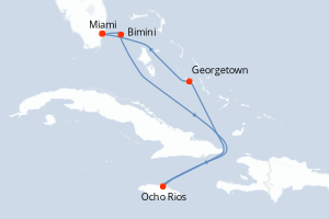 Carte itinéraire croisière États-Unis, Bahamas, Jamaïque - 6 jours au départ de Miami - Caraïbes Bahamas