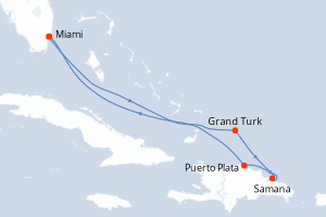 Carte itinéraire croisière États-Unis, République Dominicaine - 6 jours au départ de Miami - Caraïbes Bahamas