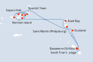 Carte itinéraire croisière Îles au Trésor - 7 jours au départ de Saint-Martin (Philipsburg) - Caraïbes Bahamas
