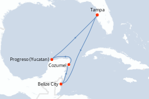 Carte itinéraire croisière États-Unis, Belize, Mexique - 6 jours au départ de Tampa - Caraïbes Mexique