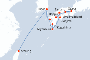 Carte itinéraire croisière De Osaka à Keelung - 11 jours au départ de Osaka - Asie