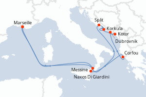 Carte itinéraire croisière Splendeurs de l Adriatique - 12 jours au départ de Marseille - Méditerranée