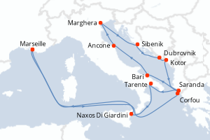 Carte itinéraire croisière Joyaux de l?Adriatique - 14 jours au départ de Marseille - Méditerranée