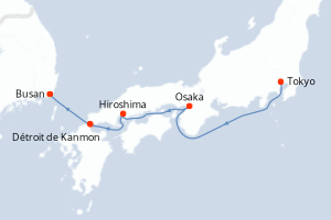 Carte itinéraire croisière Corée du Sud, Japon - 7 jours au départ de Tokyo - Asie