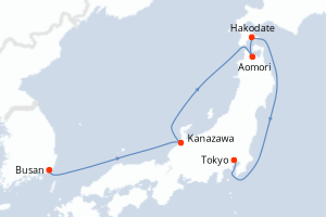 Carte itinéraire croisière Japon, Corée du Sud - 7 jours au départ de Busan - Asie