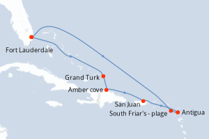 Carte itinéraire croisière Eastern Caribbean with St. Kitts Holiday - 10 jours au départ de Fort Lauderdale - Caraïbes Bahamas