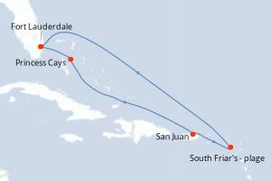 Carte itinéraire croisière Eastern Caribbean with Bahamas - 7 jours au départ de Fort Lauderdale - Caraïbes Bahamas
