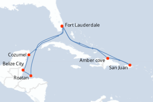 Carte itinéraire croisière Eastern/Western Caribbean Adventurer - 14 jours au départ de Fort Lauderdale - Caraïbes Bahamas