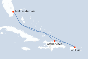 Carte itinéraire croisière Eastern Caribbean with Puerto Rico - 7 jours au départ de Fort Lauderdale - Caraïbes Bahamas