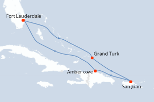 Carte itinéraire croisière Eastern Caribbean with Puerto Rico - 7 jours au départ de Fort Lauderdale - Caraïbes Bahamas