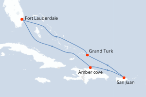 Carte itinéraire croisière Eastern Caribbean with Puerto Rico - 7 jours au départ de Fort Lauderdale - Caraïbes Bahamas