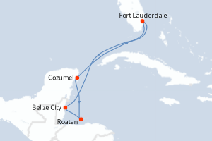 Carte itinéraire croisière Western Caribbean with Mexico - 7 jours au départ de Fort Lauderdale - Caraïbes Bahamas