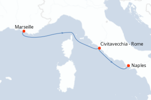 Carte itinéraire croisière espagne, italie, corse - 7 jours au départ de Marseille - Méditerranée