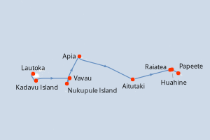 Carte itinéraire croisière Fidji (Îles), Tonga, Samoa, Îles Cook, France - 13 jours au départ de Lautoka - Tahiti