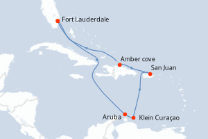 Carte itinéraire croisière Southern Caribbean with Aruba - 9 jours au départ de Fort Lauderdale - Caraïbes Bahamas