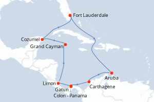 Carte itinéraire croisière Panama Canal with Costa Rica et Caribbean - 12 jours au départ de Fort Lauderdale - Caraïbes Bahamas