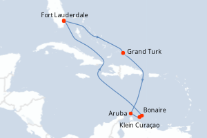 Carte itinéraire croisière Southern Caribbean with ABC Islands - 9 jours au départ de Fort Lauderdale - Caraïbes Bahamas