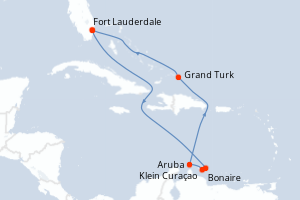 Carte itinéraire croisière Southern Caribbean with ABC Islands - 9 jours au départ de Fort Lauderdale - Caraïbes Bahamas