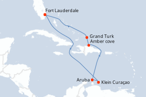Carte itinéraire croisière Southern Caribbean with Aruba - 9 jours au départ de Fort Lauderdale - Caraïbes Bahamas