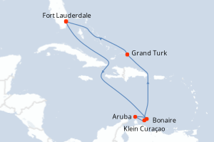 Carte itinéraire croisière Southern Caribbean with ABC Islands - 9 jours au départ de Fort Lauderdale - Caraïbes Bahamas