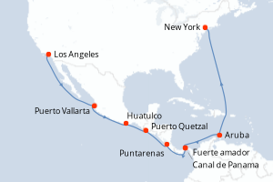 Carte itinéraire croisière Panama Canal - Ocean to Ocean - 18 jours au départ de Los Angeles - Amérique du Nord