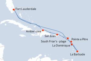 Carte itinéraire croisière Southern Caribbean with Barbados Holiday - 11 jours au départ de Fort Lauderdale - Caraïbes Bahamas