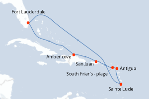 Carte itinéraire croisière Southern Caribbean with St. Lucia - 10 jours au départ de Fort Lauderdale - Caraïbes Bahamas