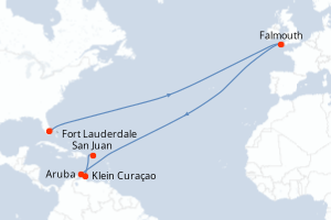 Carte itinéraire croisière Southern Caribbean with Curacao - 7 jours au départ de Fort Lauderdale - Caraïbes Bahamas
