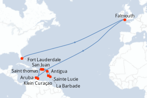 Carte itinéraire croisière Southern Caribbean Adventurer Holiday - 14 jours au départ de Fort Lauderdale - Caraïbes Bahamas
