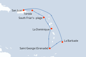 Carte itinéraire croisière Southern Caribbean with Barbados and Tor - 7 jours au départ de San Juan - Caraïbes Bahamas