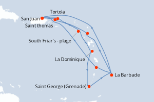 Carte itinéraire croisière Southern Caribbean Adventurer - 14 jours au départ de San Juan - Caraïbes Bahamas