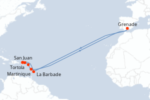 Carte itinéraire croisière Southern Caribbean with Barbados and Tor - 7 jours au départ de San Juan - Caraïbes Bahamas