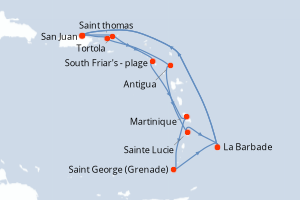 Carte itinéraire croisière Southern Caribbean Adventurer - 14 jours au départ de San Juan - Caraïbes Bahamas