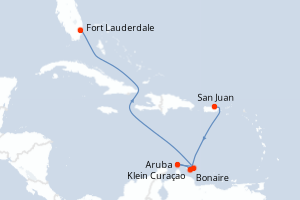 Carte itinéraire croisière Southern Caribbean with ABC Islands - 7 jours au départ de San Juan - Caraïbes Bahamas