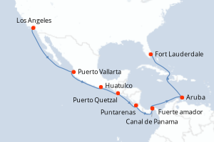 Carte itinéraire croisière Panama Canal - Ocean to Ocean - 16 jours au départ de Los Angeles - Caraïbes Bahamas