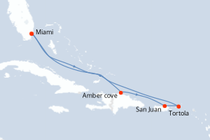 Carte itinéraire croisière Eastern Caribbean with Tortola - 8 jours au départ de Miami - Caraïbes Bahamas