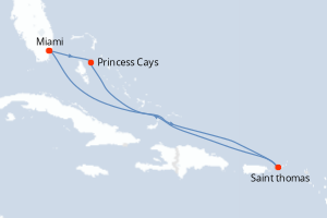 Carte itinéraire croisière Eastern Caribbean with St. Thomas - 7 jours au départ de Miami - Caraïbes Bahamas