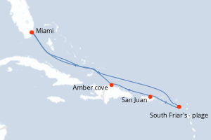 Carte itinéraire croisière Eastern Caribbean with St. Kitts - 7 jours au départ de Miami - Caraïbes Bahamas