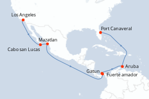 Carte itinéraire croisière Panama Canal - Ocean To Ocean - 16 jours au départ de Los Angeles - Caraïbes Bahamas