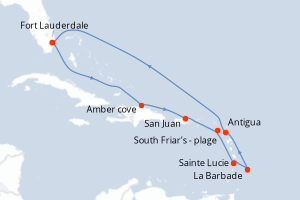 Carte itinéraire croisière Southern Caribbean with Barbados Holiday - 11 jours au départ de Fort Lauderdale - Caraïbes Bahamas
